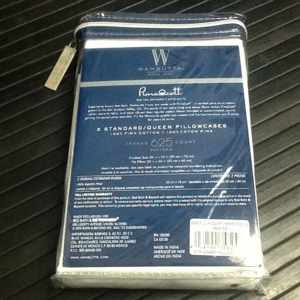 new WHITE HERRINGBONE Wamsutta 625 TC 100% Pimacott Cotton STANDARD Pillowcases